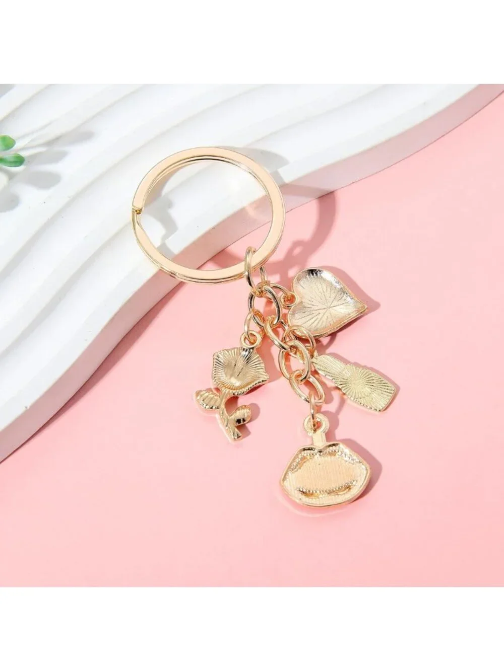 Romantic Love Keychain Set - 10PCS Red Glitter Heart, Rose & Lipstick Charms for
